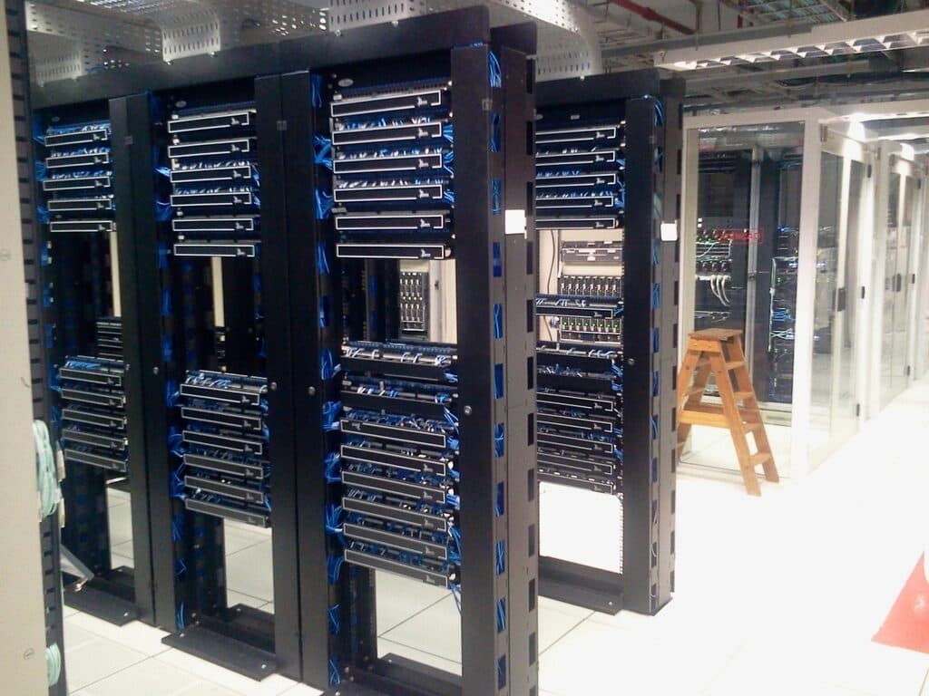 Racks of servers in a secure, access-controlled data centre